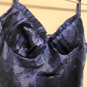 ꕥʚîɞ Satin Dark Navy Blue Dress, Floral and Butterfly design ꕥʚîɞ